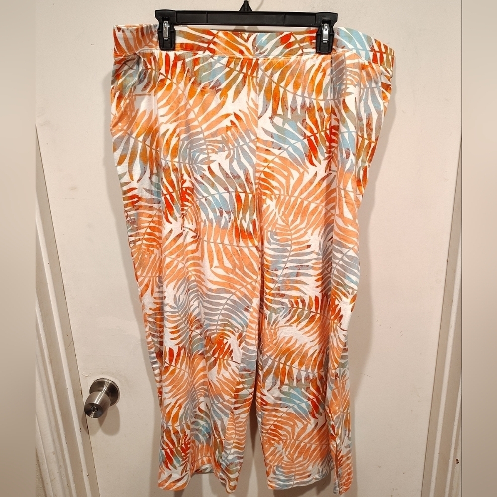 D & Co. Beach Tropical Women's Stretch Knit Wide Leg Cropped Pull-On Pants 1XP